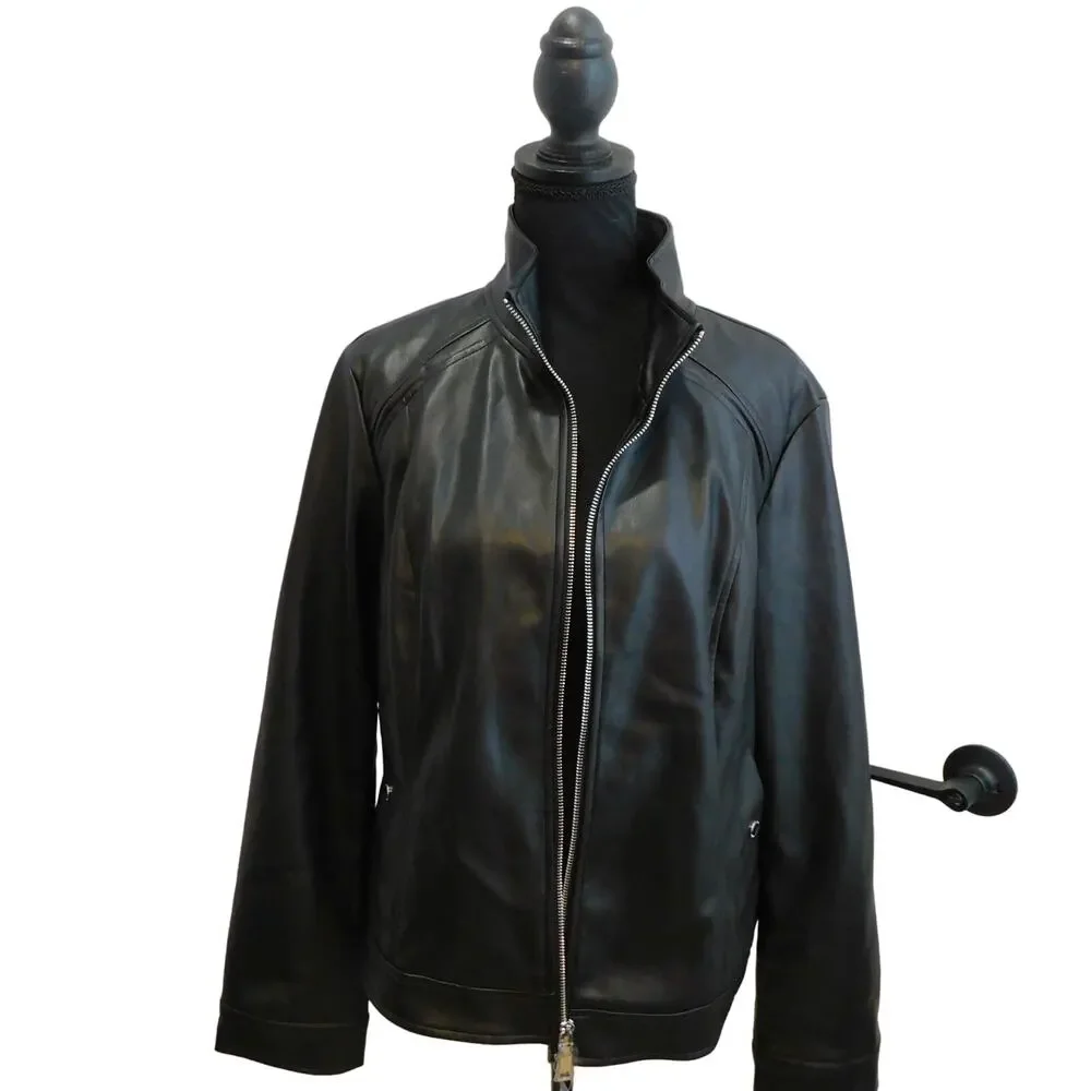 Vince Camuto Women's Black Viral Faux Leather Jacket Large New